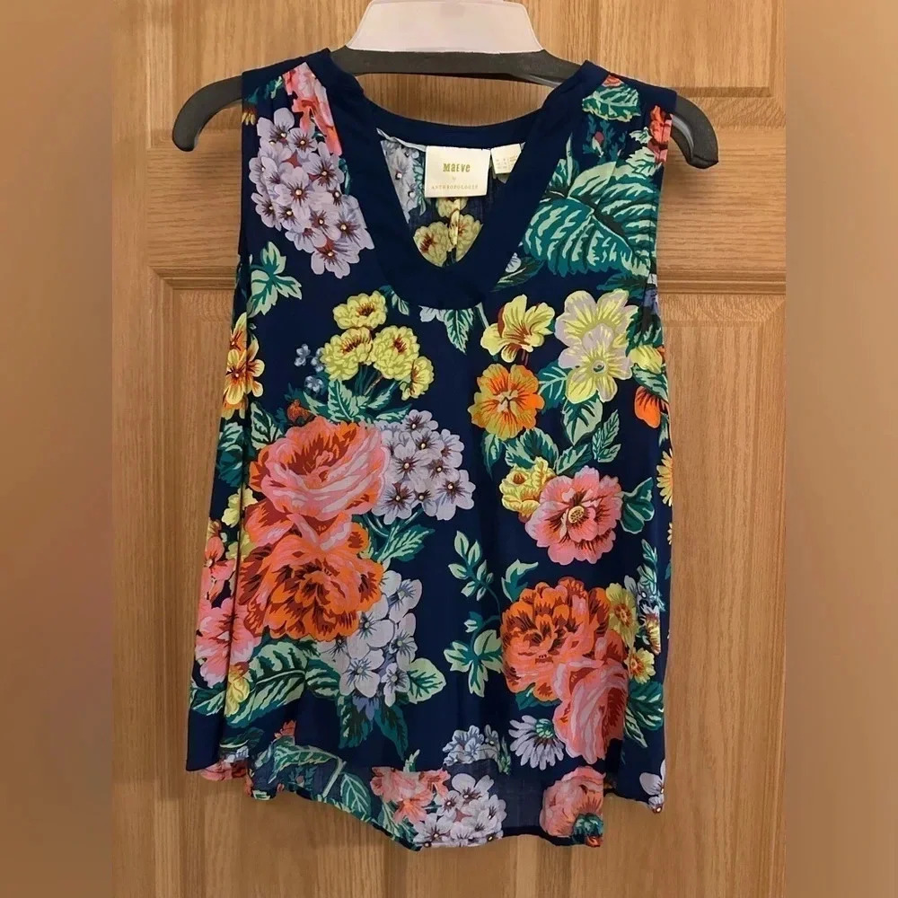 Maeve Navy Floral Sleeveless Blouse